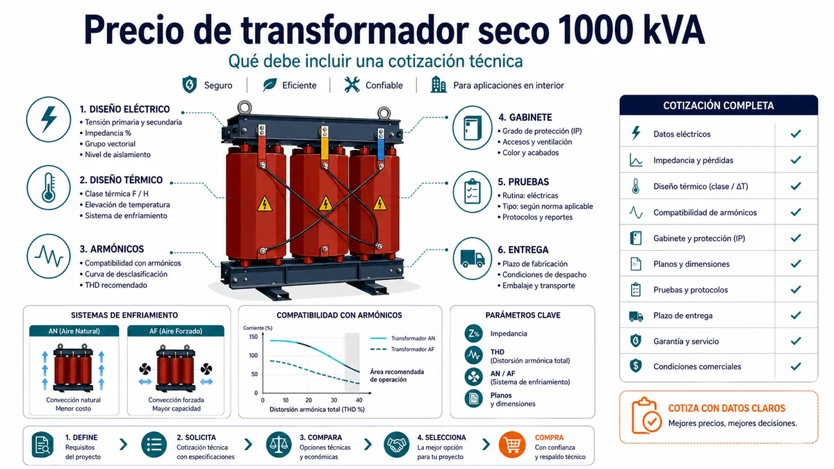 Precio de transformador seco 1000 kVA: qué debe incluir una cotización técnica completa