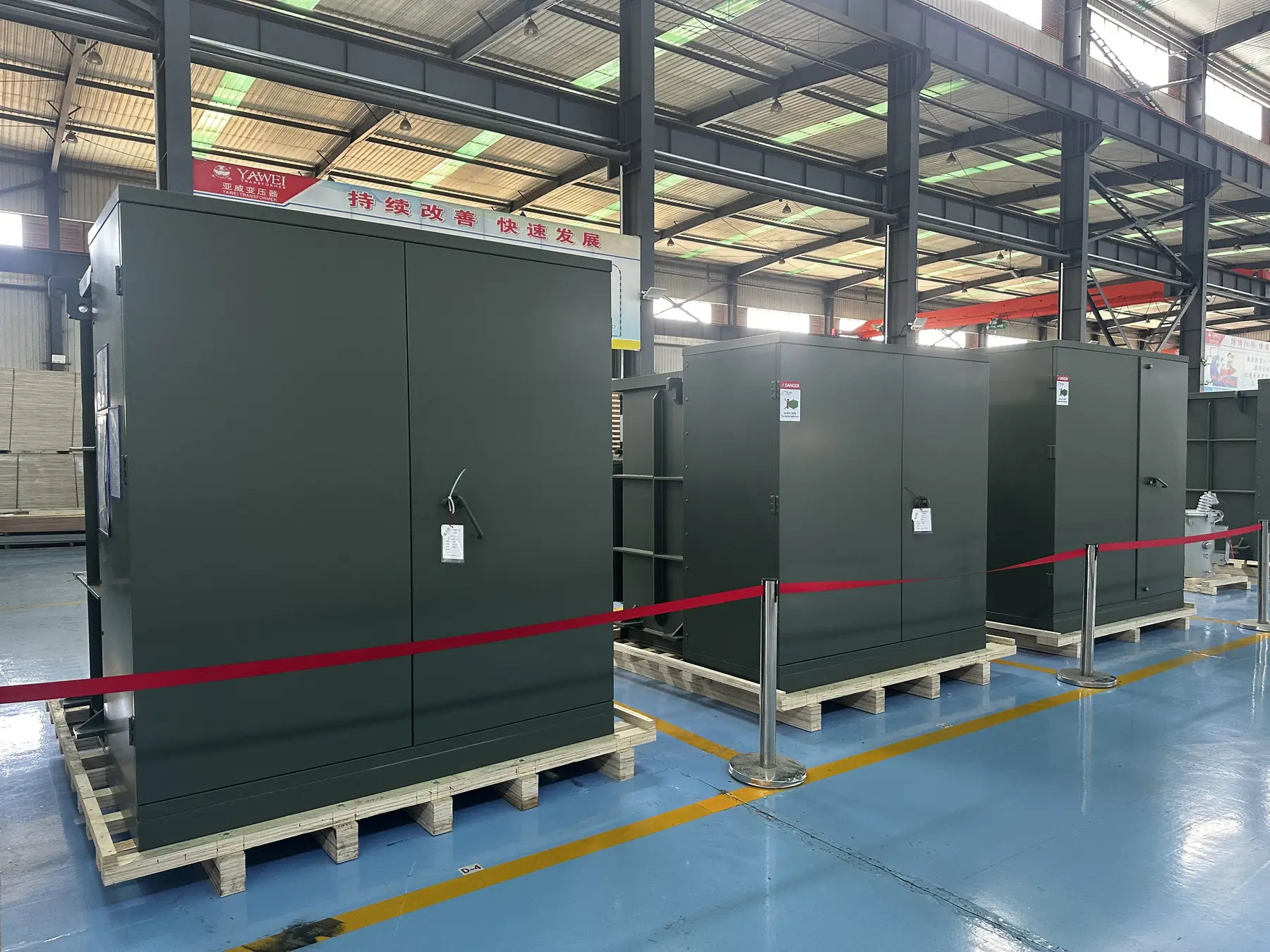 500 kVA three-phase pad-mounted transformer front view with tamper-resistant enclosure